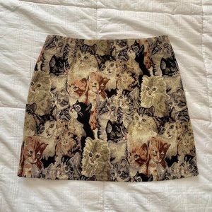vintage cat print tapestry mini skirt